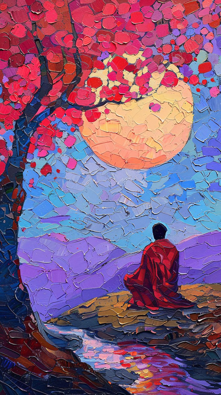 Un hombre meditando bajo un árbol, lienzo decoración de pared, enmarcado decoración de pared de F. Abderrahim