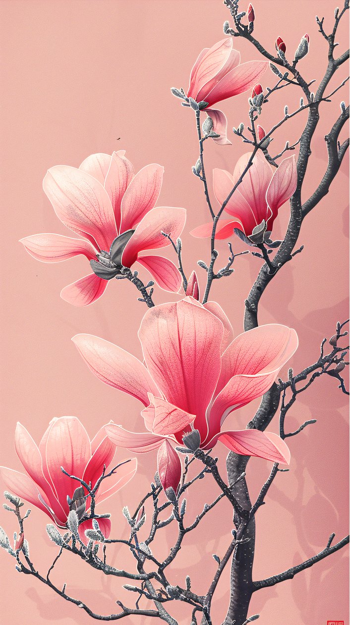 Pintura digital de flores rosas asiáticas póster para decoración de pared de dormitorio de F. Abderrahim