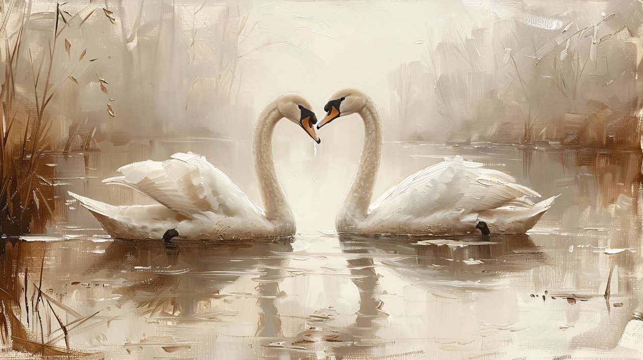 Dos cisnes cara a cara, lienzo y enmarcado decoración de pared de F. Abderrahim