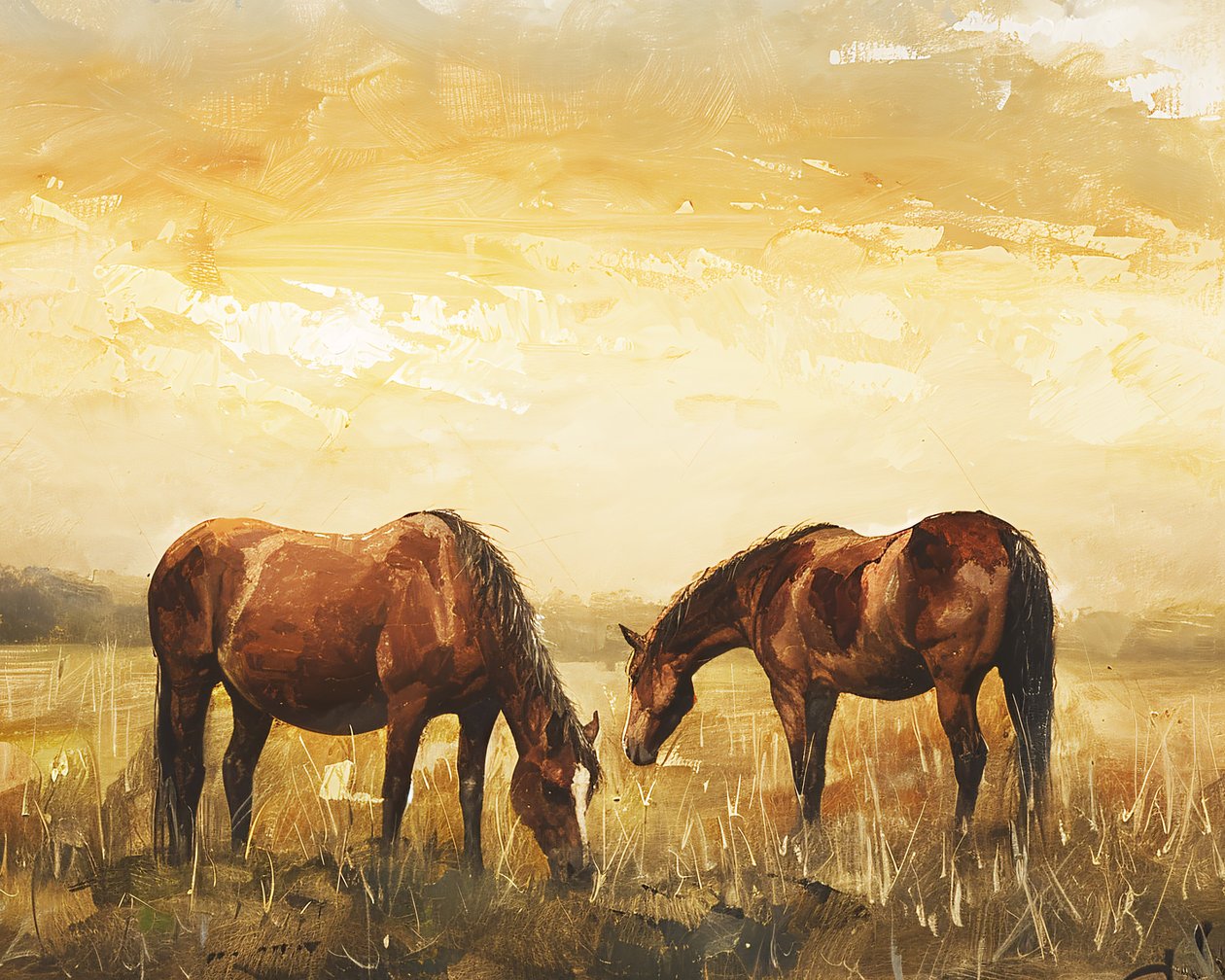 Caballos salvajes al atardecer decoración de pared en lienzo, Lienzo y enmarcado decoración de pared de F. Abderrahim
