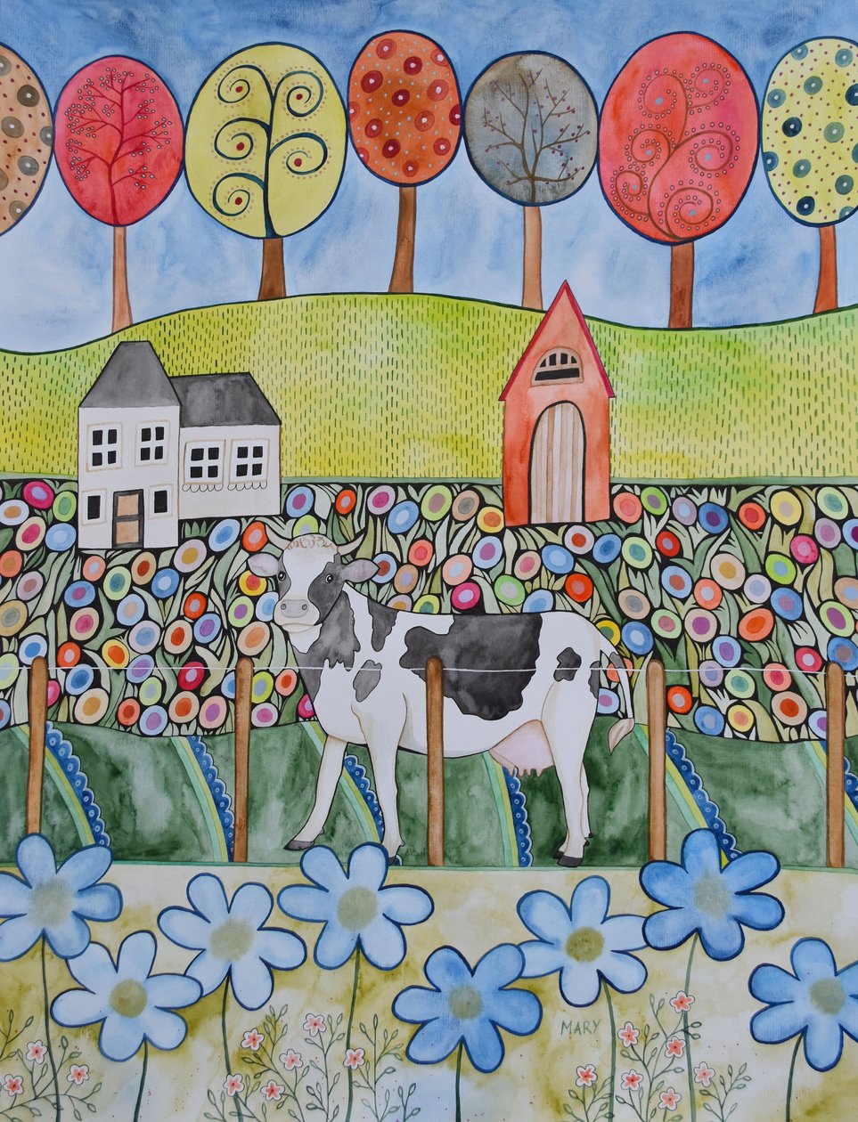Vaca satisfecha de Marys Watercolors