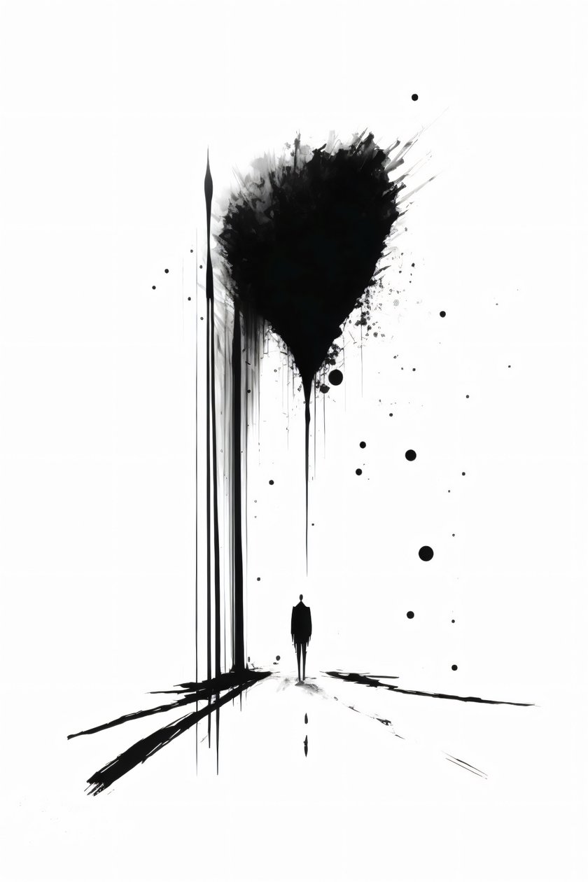Arte conceptual abstracto en blanco y negro Silueta de la soledad, impresiones en lienzo de F. Abderrahim