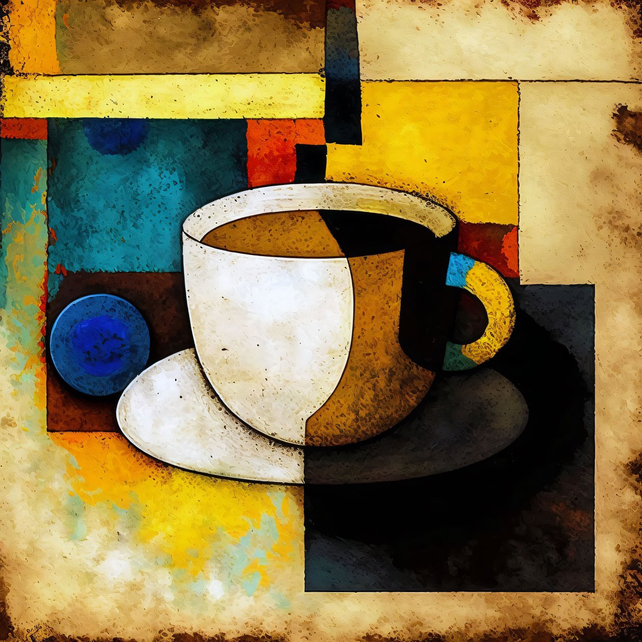 Pintura de café al estilo de Kazimir, impresión en lienzo por encargo de F. Abderrahim