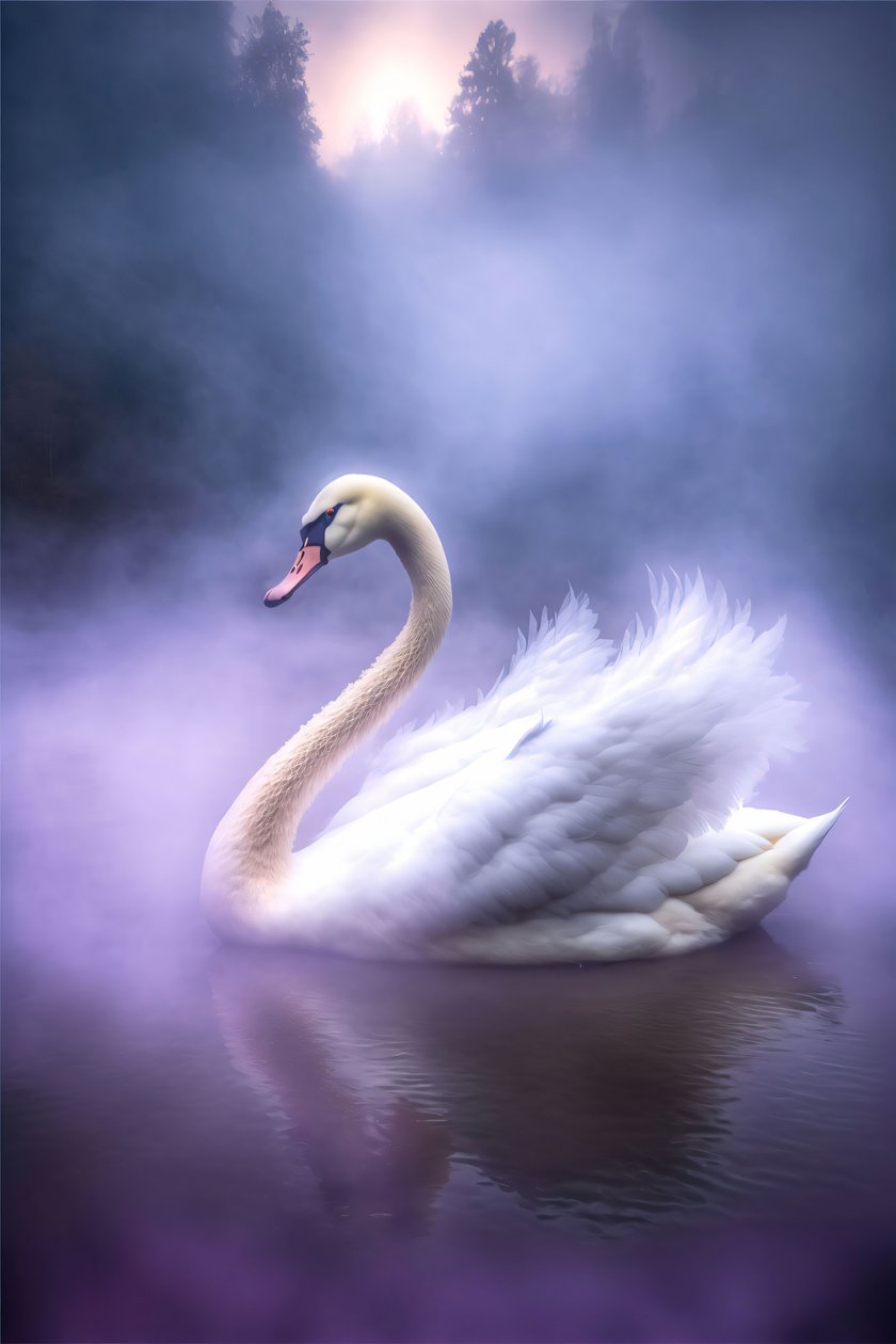 Cisne blanco con las alas desplegadas sobre una superficie de agua tranquila, pared Decoración para el hogar de F. Abderrahim