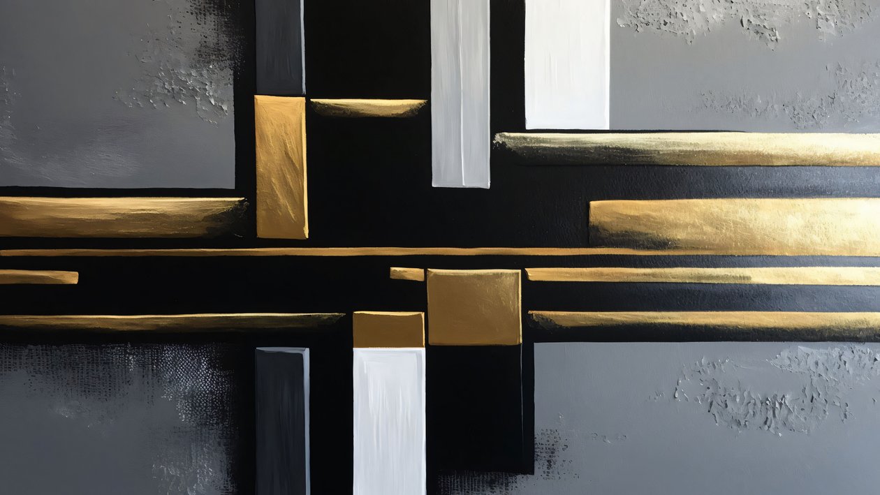 Negro y oro de color Arte Moderno Terapia con la pintura, impresiones en lienzo grande de F. Abderrahim