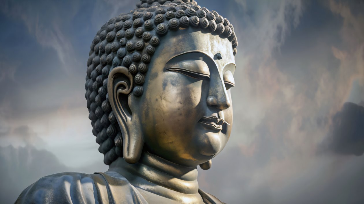 Retrato de Buda sentado en meditación pacífica, impresión en lienzo enmarcado por encargo de F. Abderrahim
