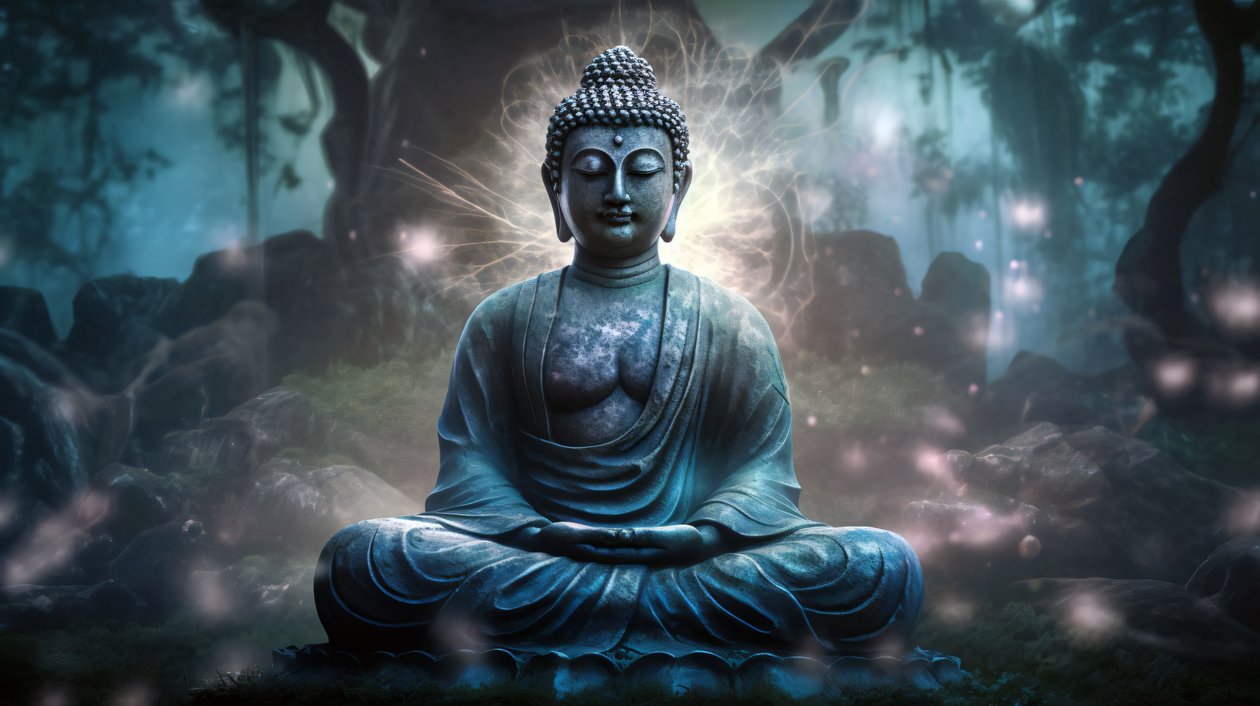 Buda sentado en meditación pacífica, un lienzo budista espiritual, impresiones artísticas de pared enmarcadas de F. Abderrahim