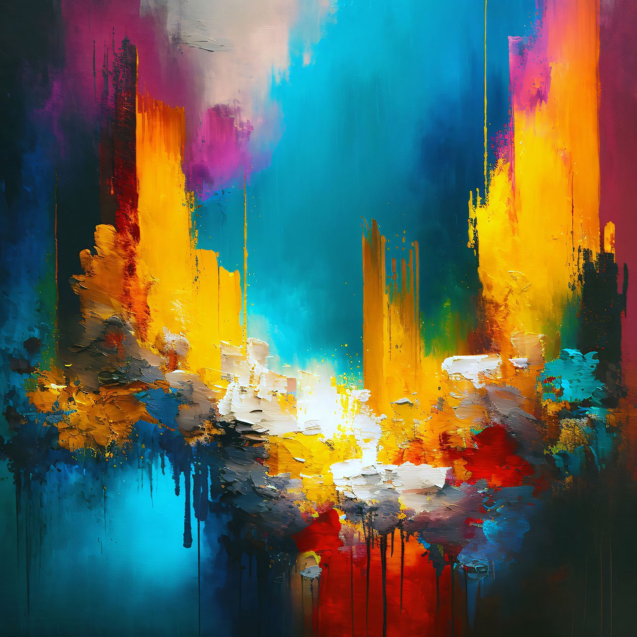 Pintura abstracta colorida sobre lienzo, impresión enmarcada del arte de la pared a pedido de F. Abderrahim