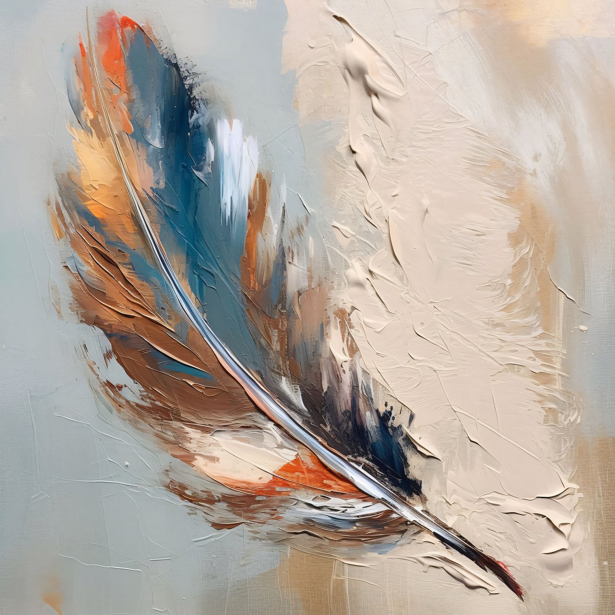 Pluma dorada azul abstracta, decoración de pared para salón de F. Abderrahim