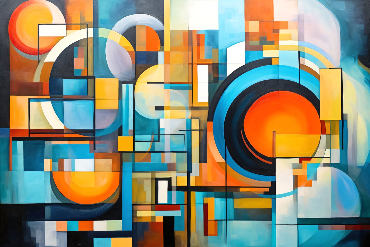 Abstracto geométrico Fusión Colores brillantes en óleo y acrílico decoración de arte de la pared de F. Abderrahim