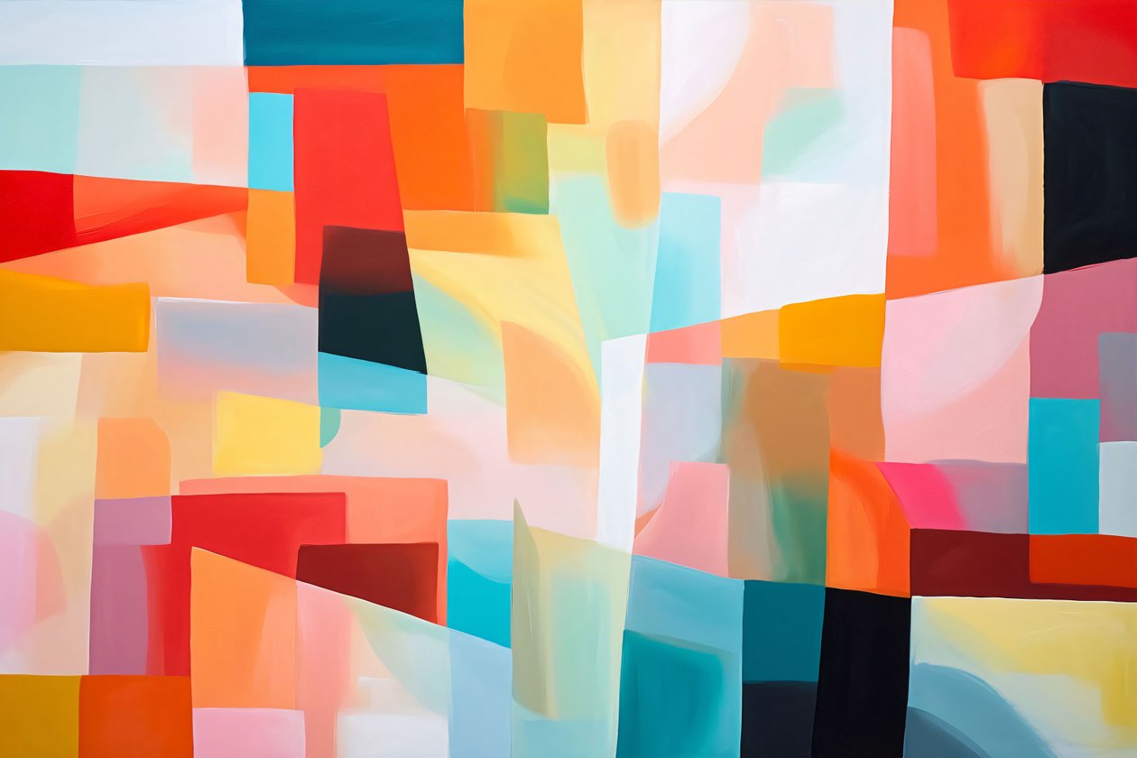Impresiones horizontales sobre lienzo: Acrílico geométrico abstracto fusión colores brillantes de F. Abderrahim