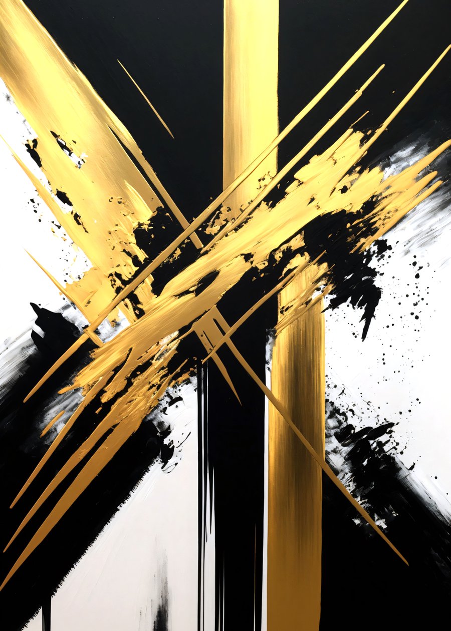 Pintura dorada y negra, Arte contemporáneo, Lienzo grande, Impresión personalizada de F. Abderrahim
