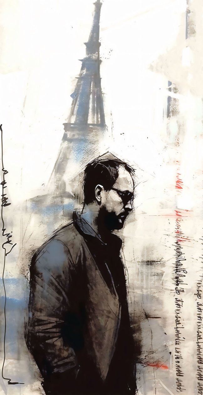 Pintura de un hombre caminando por París, Decoración de pared que te encantará, impresiones artísticas de F. Abderrahim