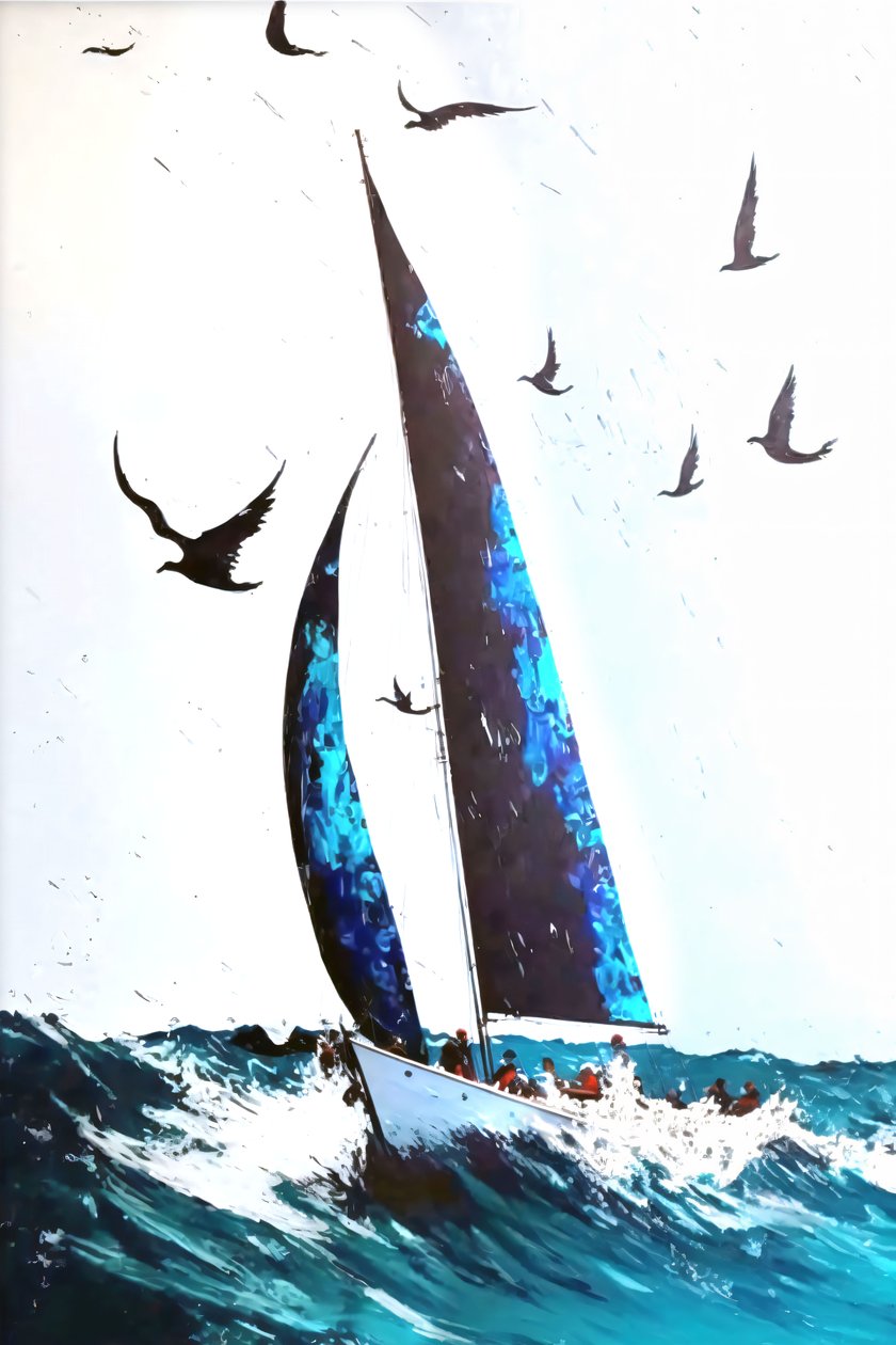 Ravens  Stormy Waves Expresión acrílica abstracta, Impresiones en lienzo personalizadas de F. Abderrahim