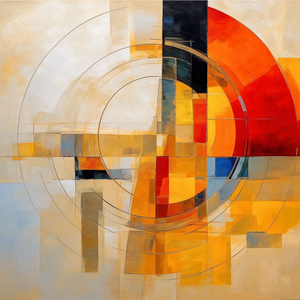 Rojo Amarillo Azul Círculo Lienzo Abstracto, pared moderna Decoración para el hogar de F. Abderrahim