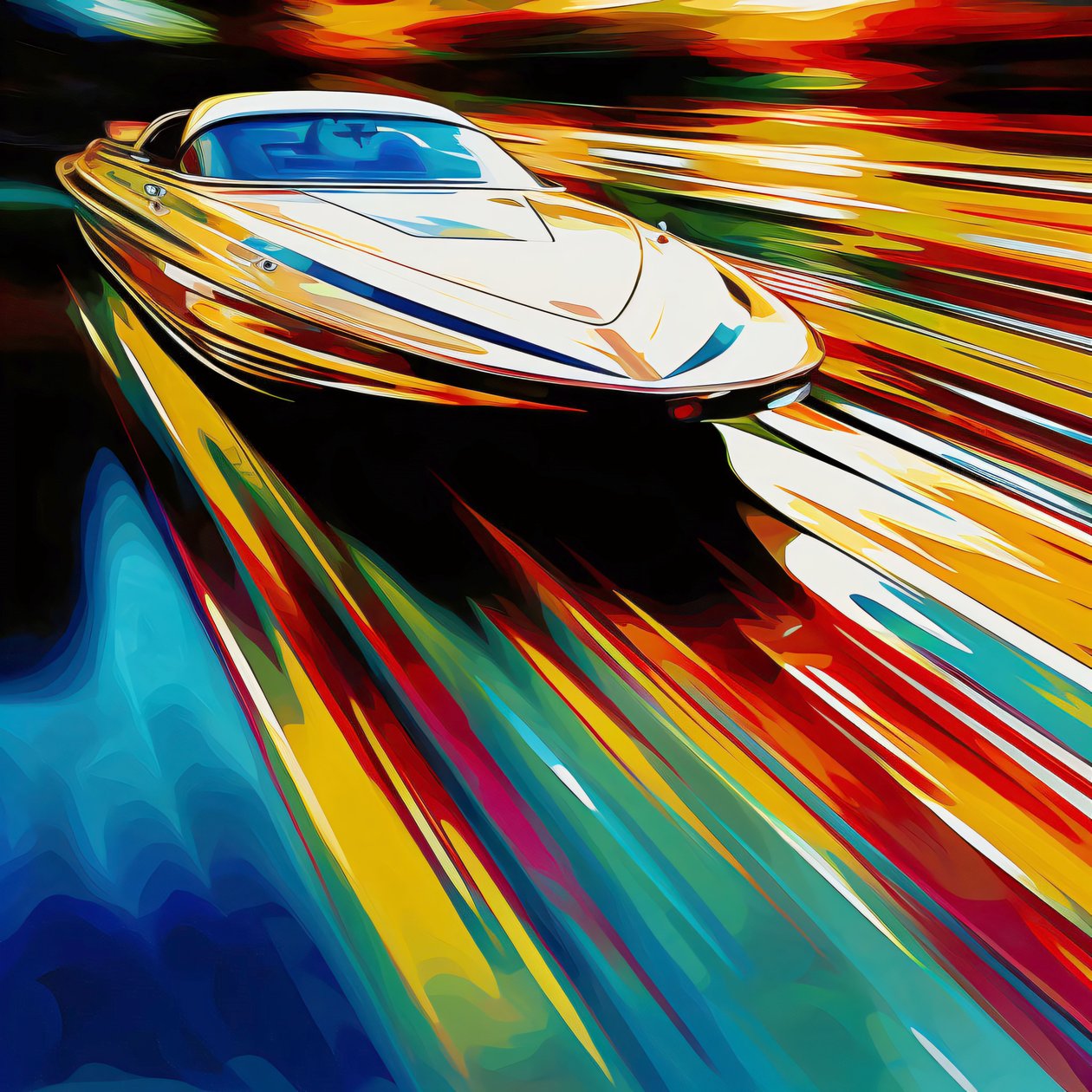Deslizarse por la luz: Speedboat on a Shiny Road, impresiones en lienzo de F. Abderrahim