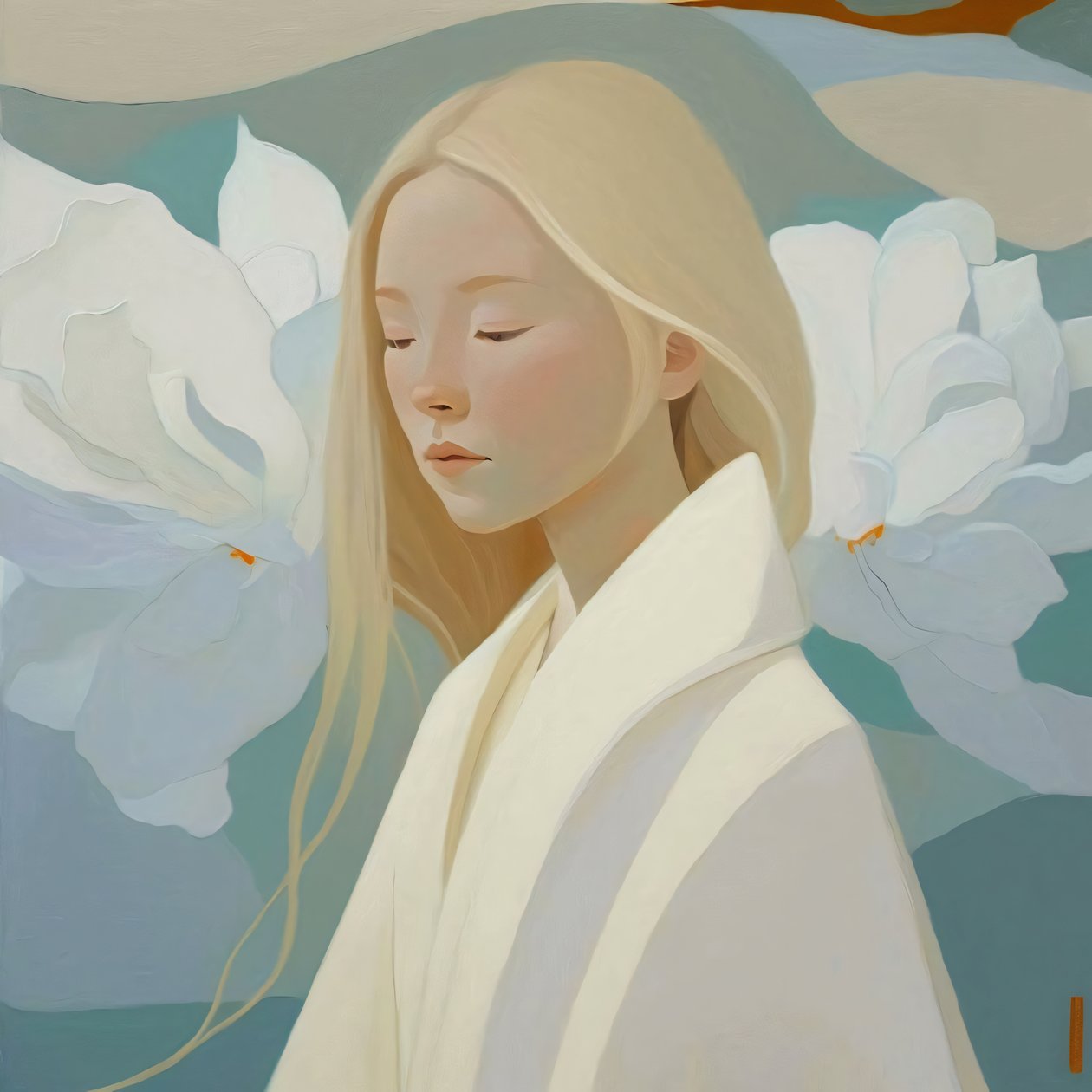 Hermosa mujer rubia en blanco, impresiones enmarcadas de decoración de pared de F. Abderrahim
