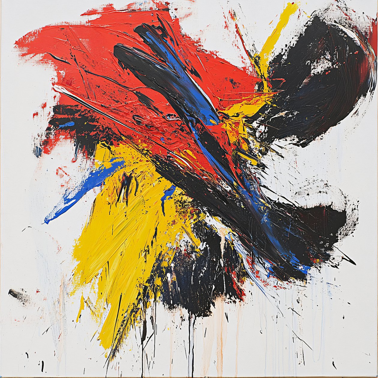 Abstract Colorful Brush Strokes, Red Blue Yellow and Black Painting; impresiones en lienzo de F. Abderrahim
