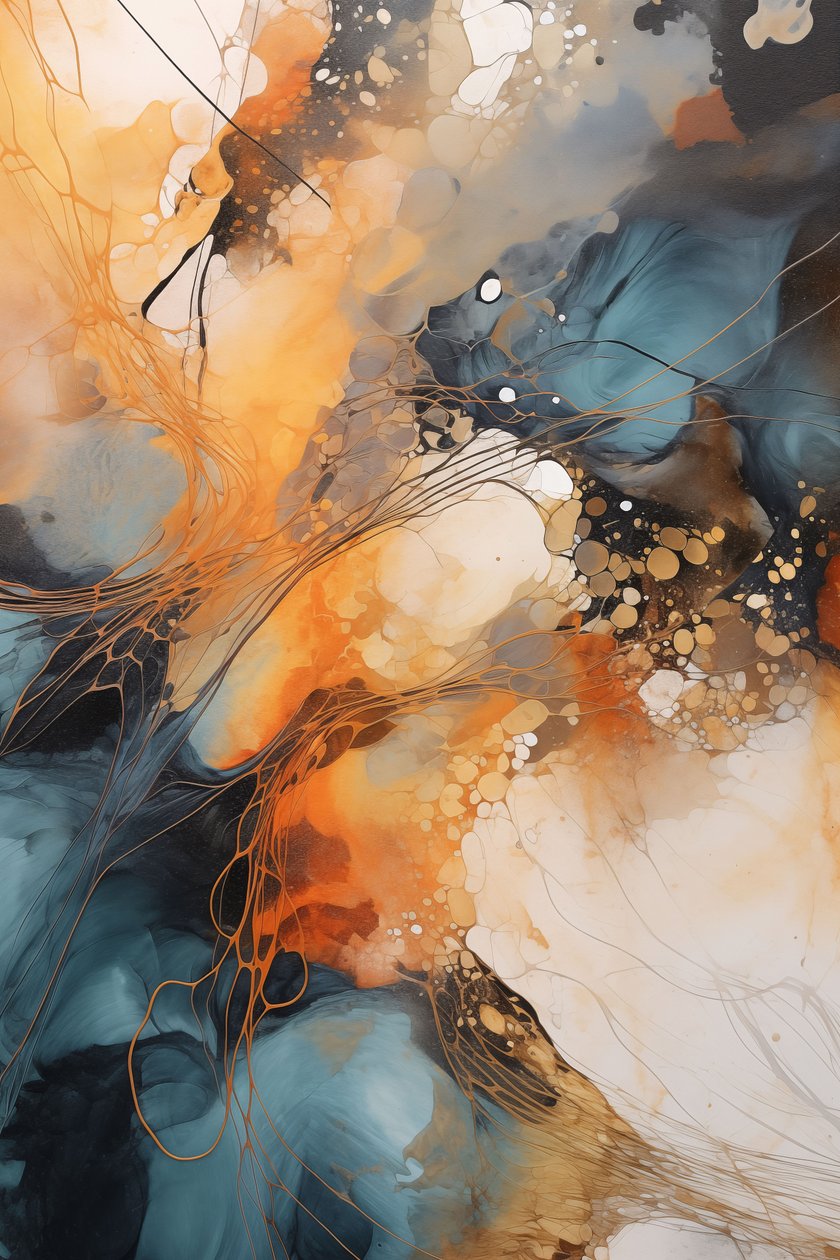 Cuadro abstracto, ola azul y naranja, fondo blanco, Impresiones en lienzo personalizadas de F. Abderrahim