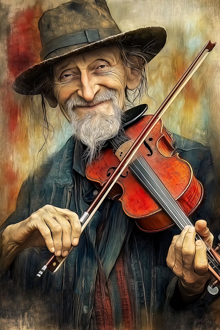 Músico callejero tocando jazz con su violín, , Decoración de pared enmarcada de F. Abderrahim