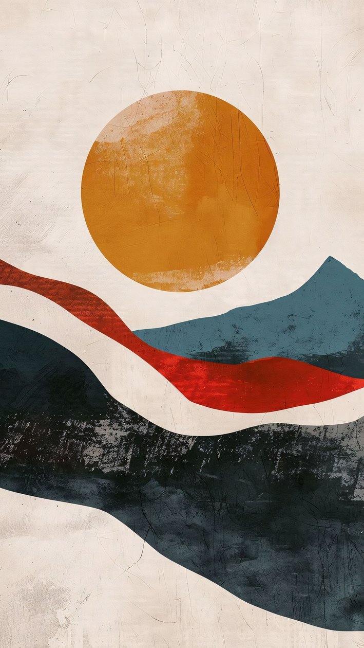 Puesta de sol rústica abstracta - Paisaje artístico, impresiones de decoración de pared de F. Abderrahim