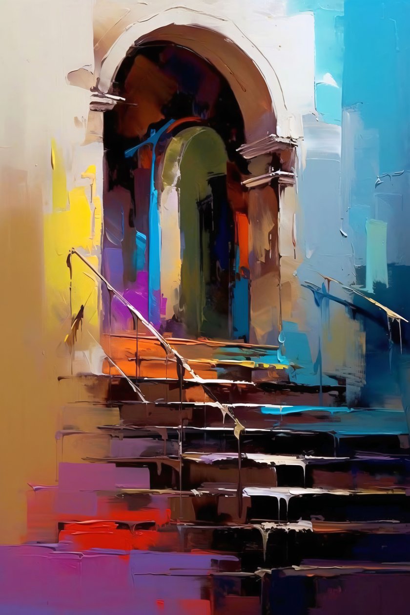 Composición arquitectónica abstracta, pintura en impresionismo, pared Home Decor de F. Abderrahim