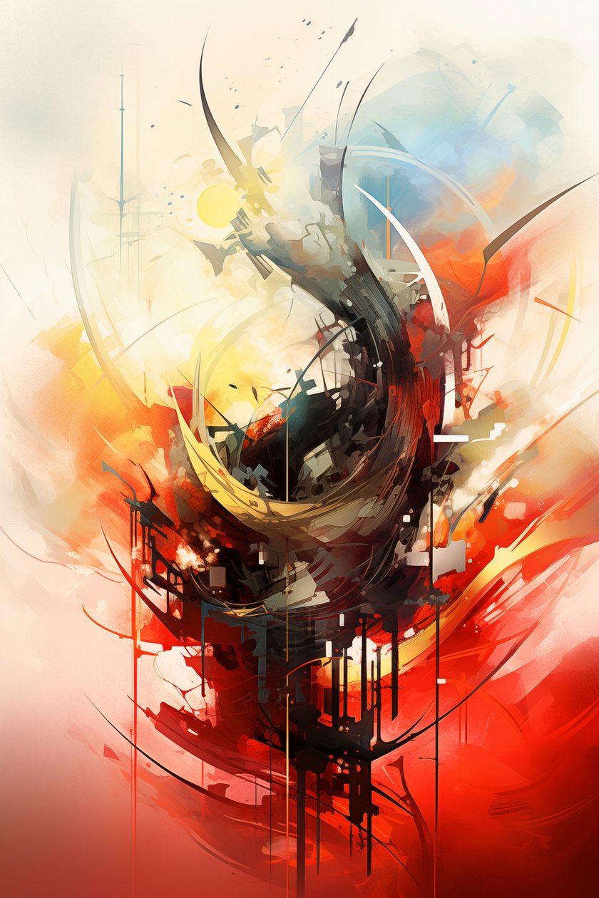 Pintura abstracta de un diseño colorido, colores naranja y azul, pared Home Decor de F. Abderrahim