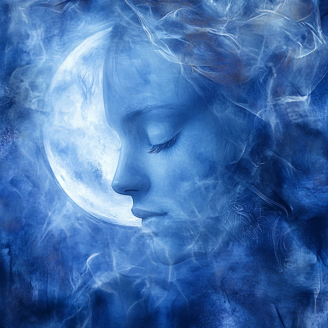 Magnífico susurro Selene Luna aislada sobre fondo blanco, pared decoración del hogar de F. Abderrahim