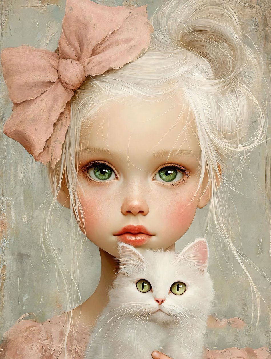 Little Girl With A Cat , decoración de pared | impresión bajo demanda de F. Abderrahim