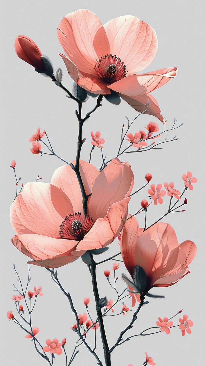 Rosa y Gris Line Sketch, floral Minimal pared Home Decor | print on demand de F. Abderrahim