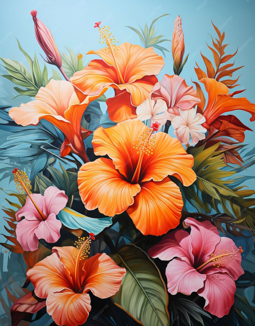 Pintura de un ramo de flores naranja y rosa, pared Impresiones de Home Decor de F. Abderrahim