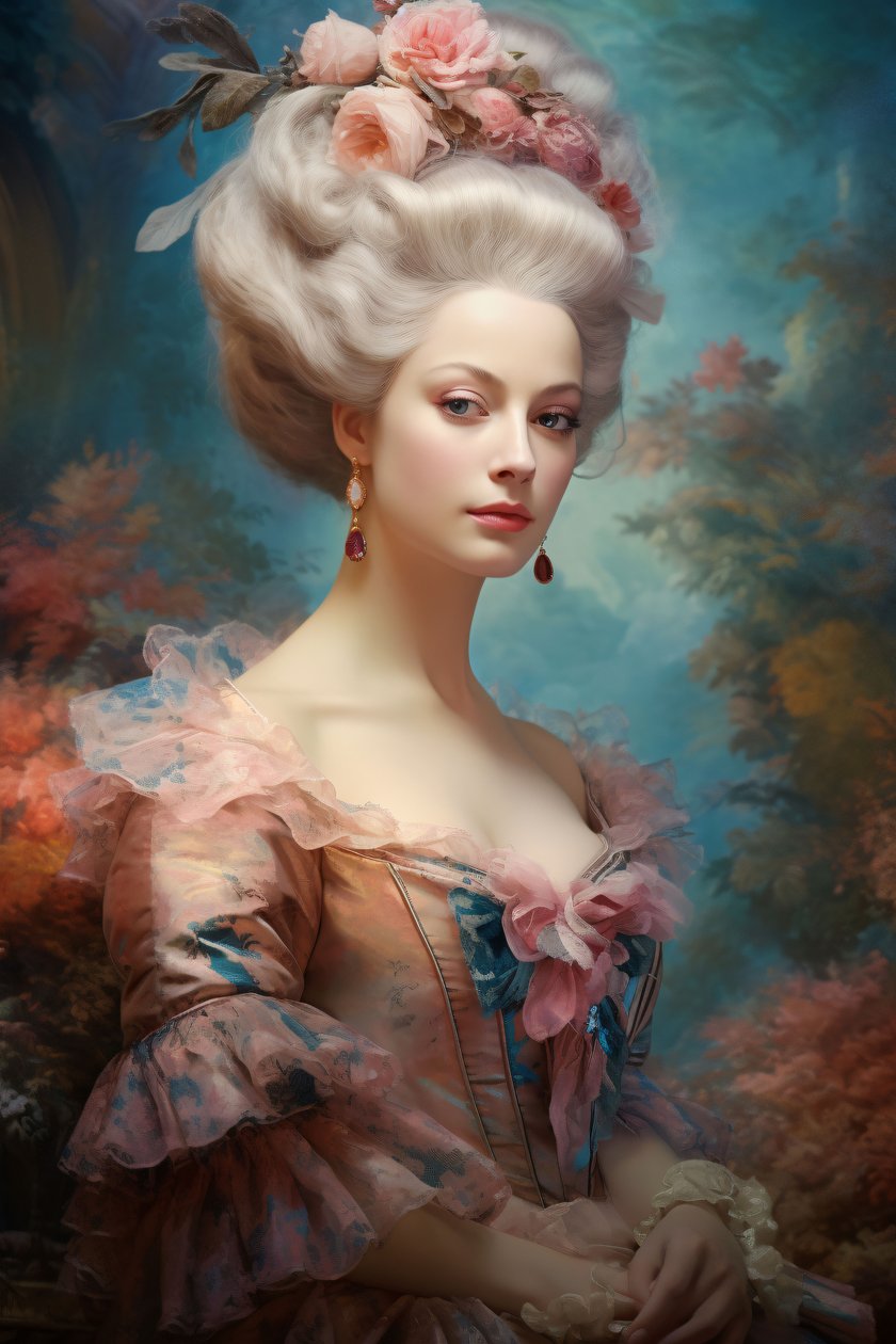 La Duquesa, Retratos Rococó Pinturas al Óleo Obras de Arte, Impresiones en lienzo grande de F. Abderrahim