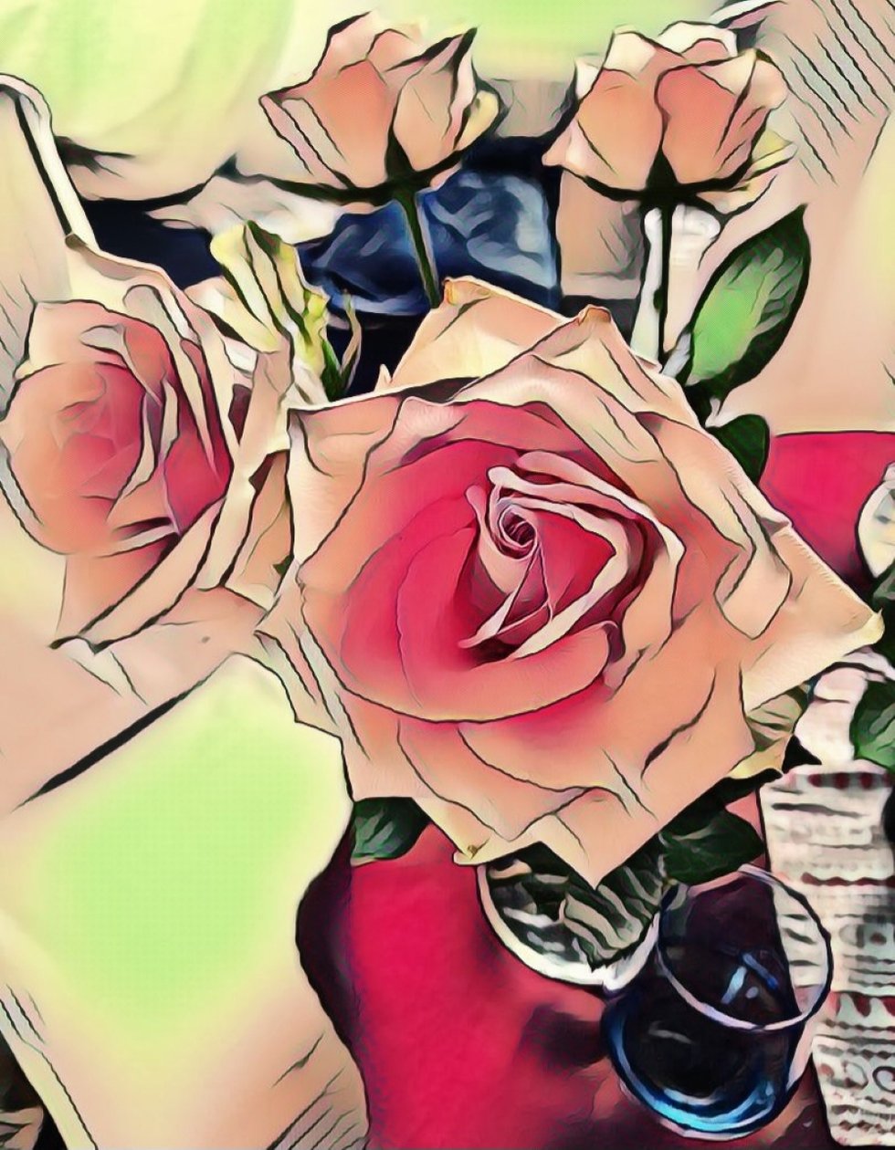 Rosas con cristal azul. de Margareta Uliarte