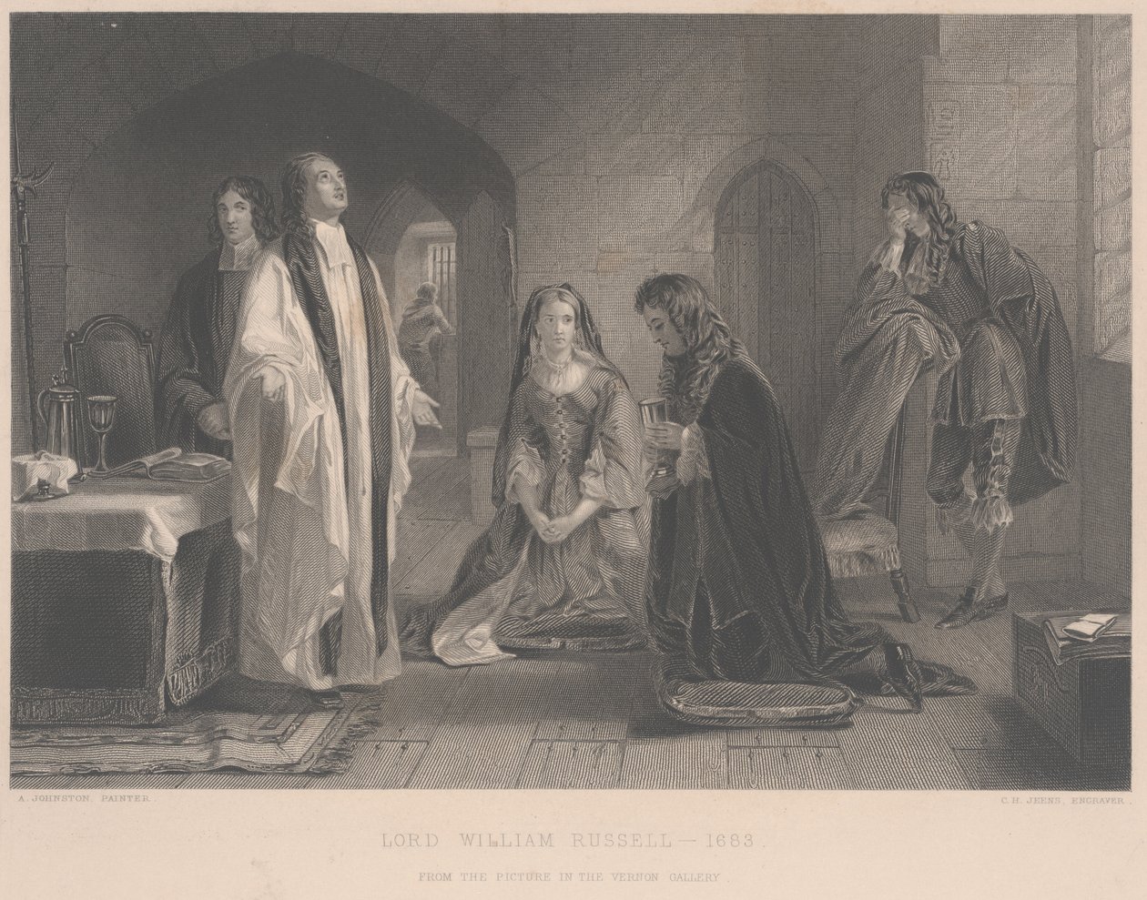 Lord William Russell recibiendo la comunión, grabado por C.H. Jeens de A. Johnston