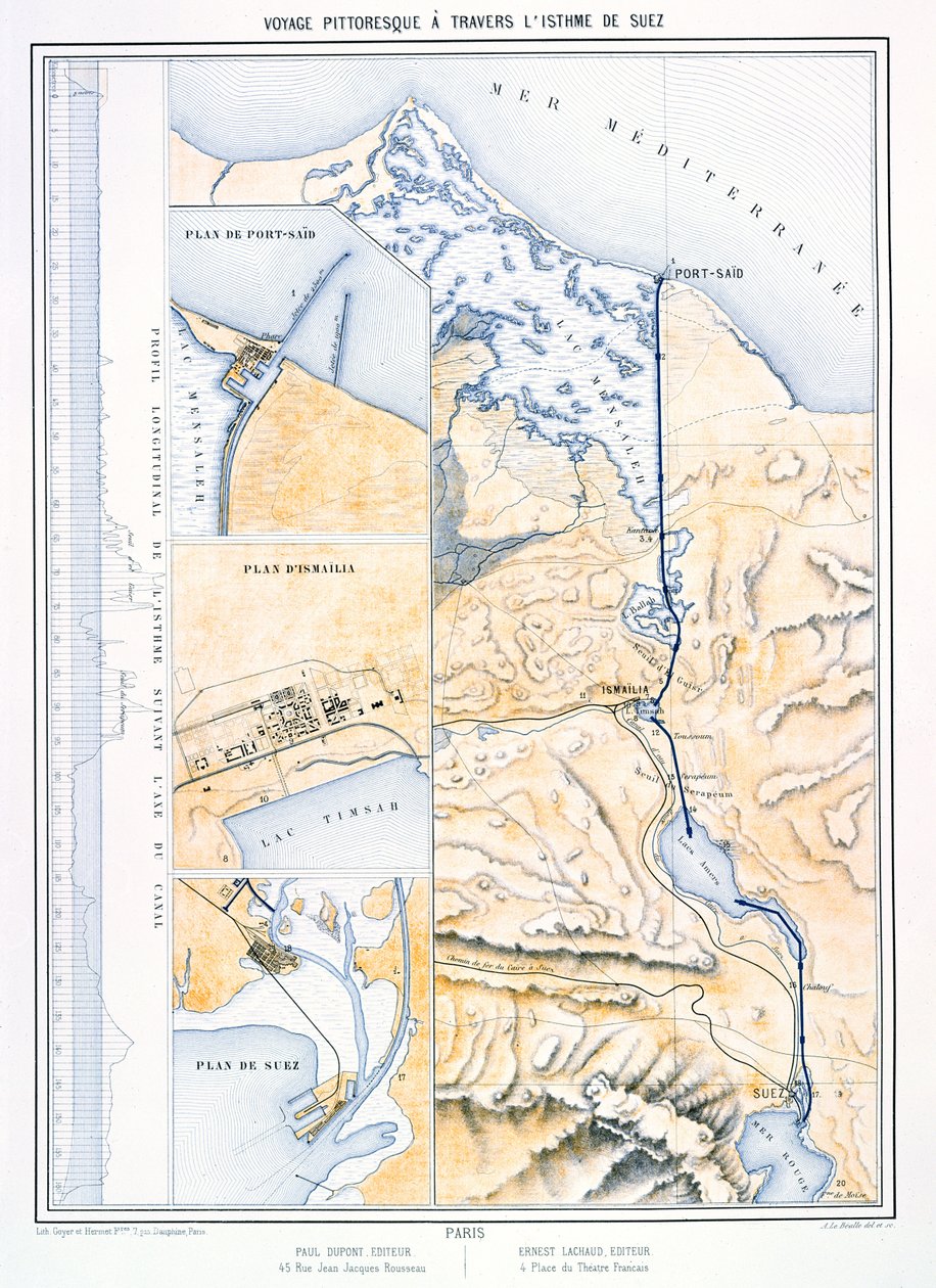 Mapa del Canal de Suez, c.1870 de A. Le Bealle