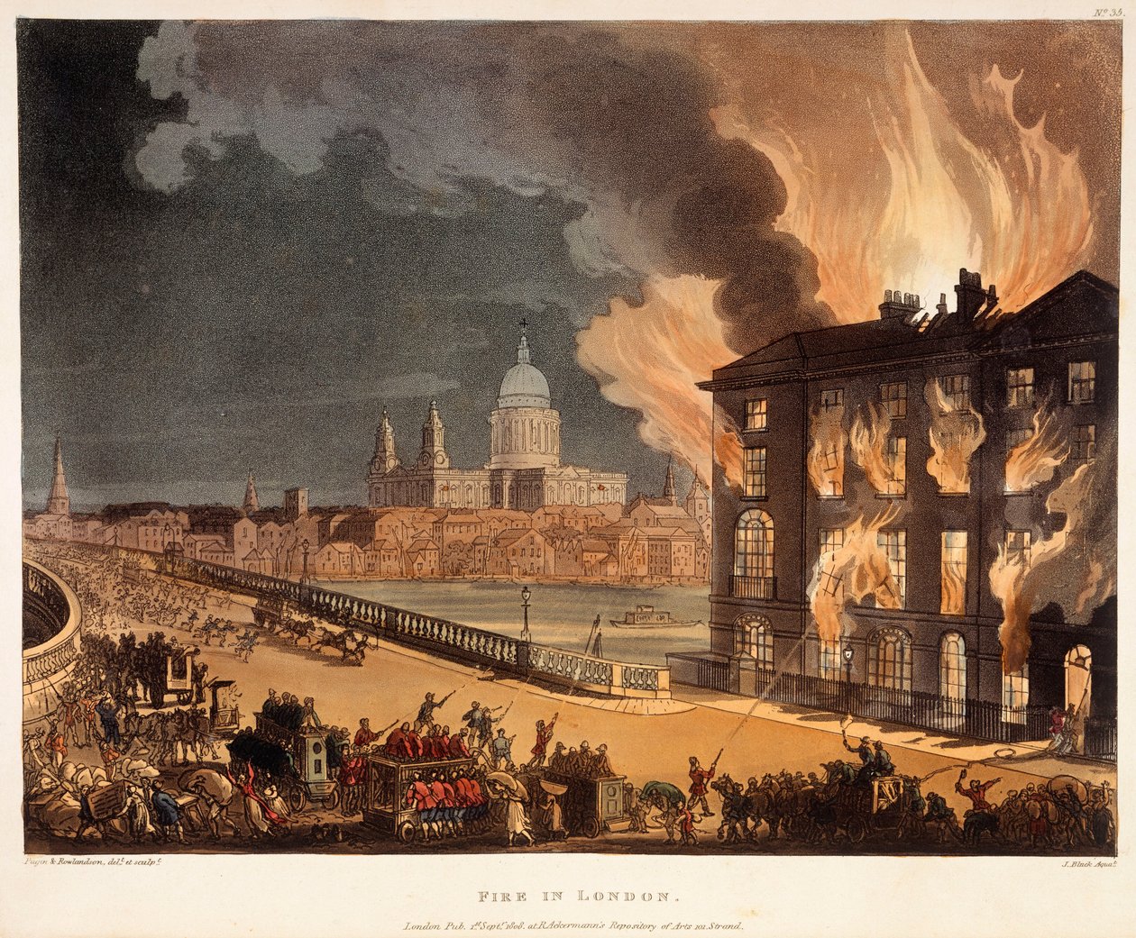 Incendio en Londres de A.C., Rowlandson, Pugin