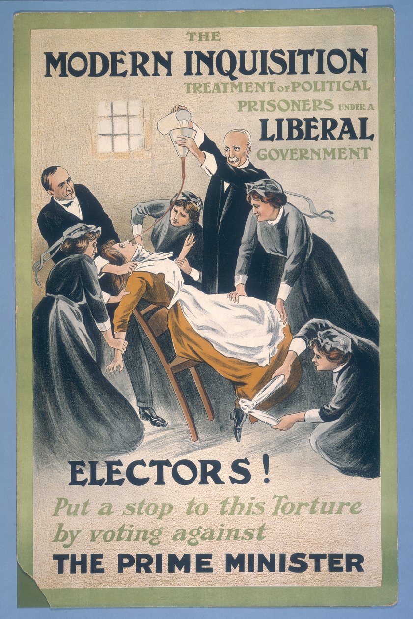 Una prisionera sufragista siendo alimentada a la fuerza, 1910 de A Patriot