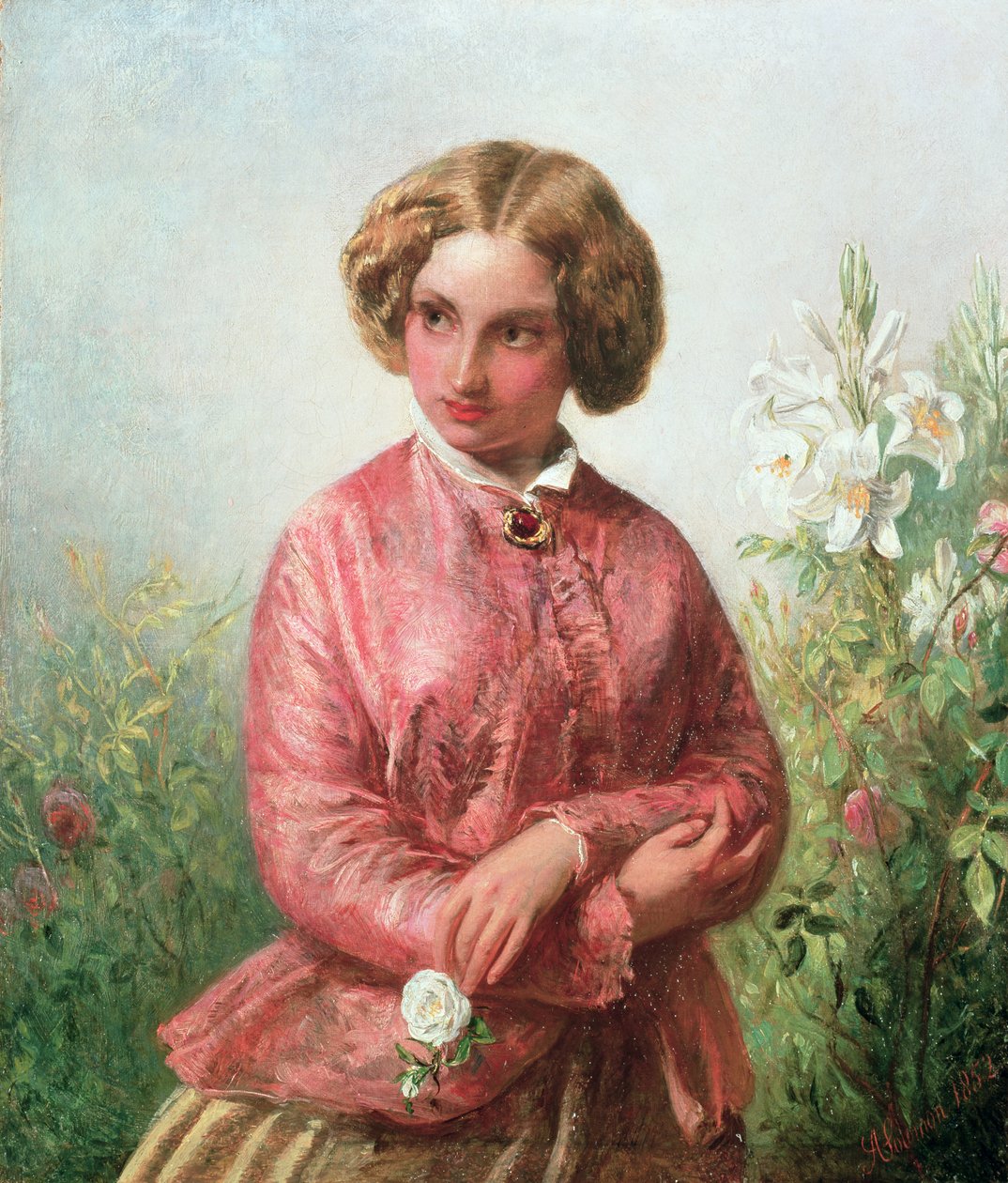 Retrato de una joven con una rosa de Abraham Solomon