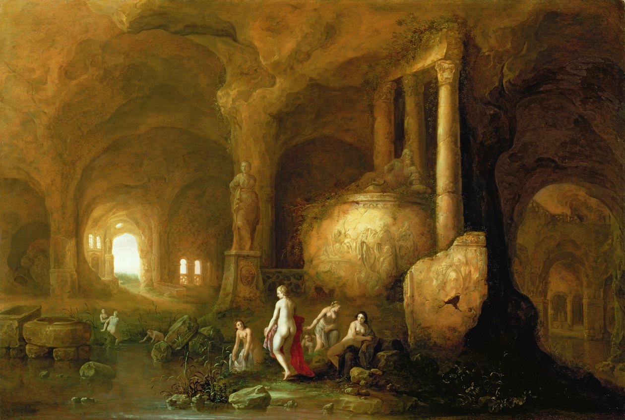 Ninfas bañándose en ruinas clásicas de Abraham van Cuylenborch