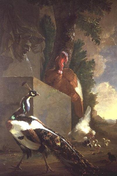 Pájaros junto a una fuente de Abraham Bisschop