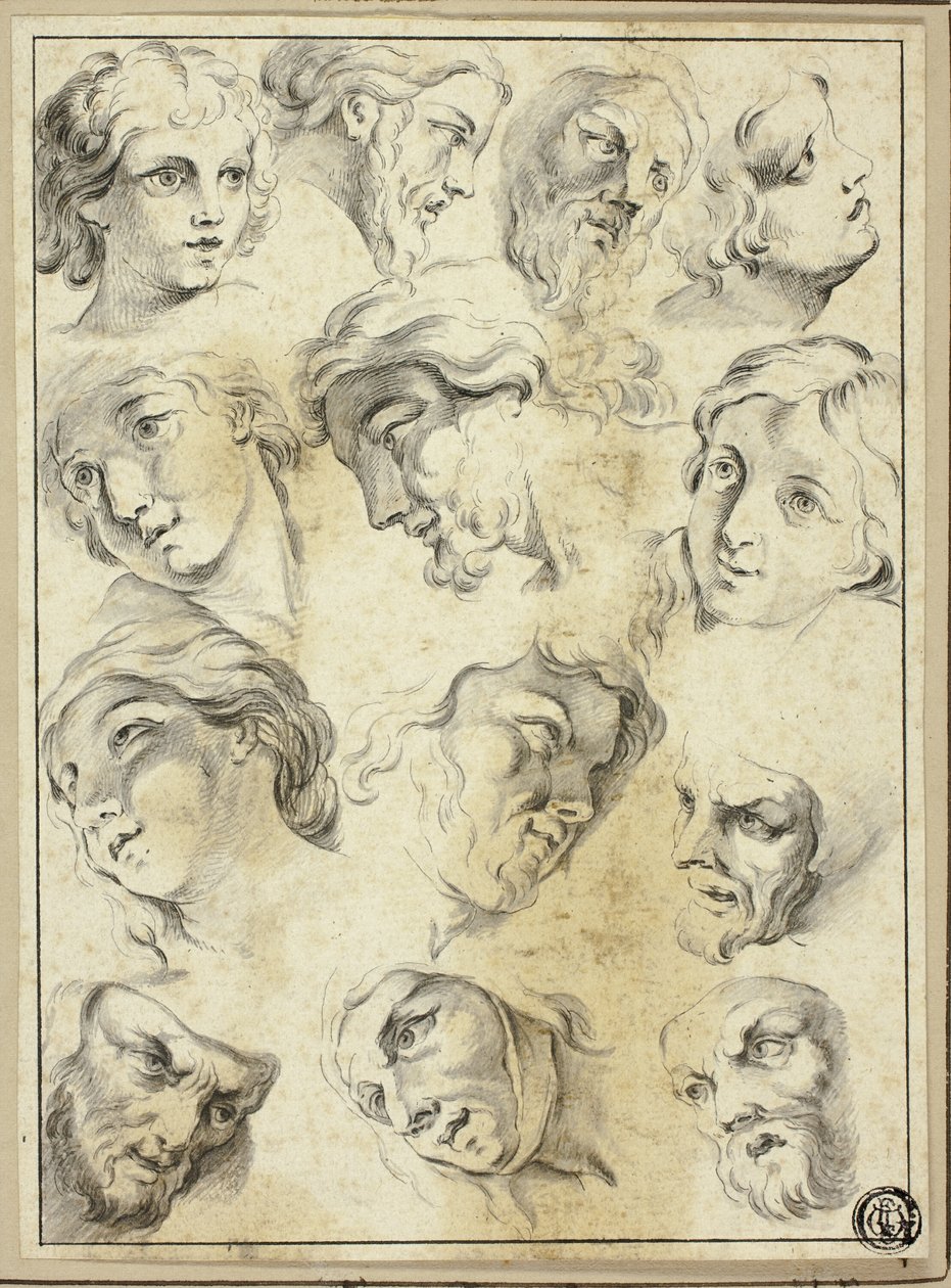 13 Bocetos de rostros diversos de Abraham Bloemaert