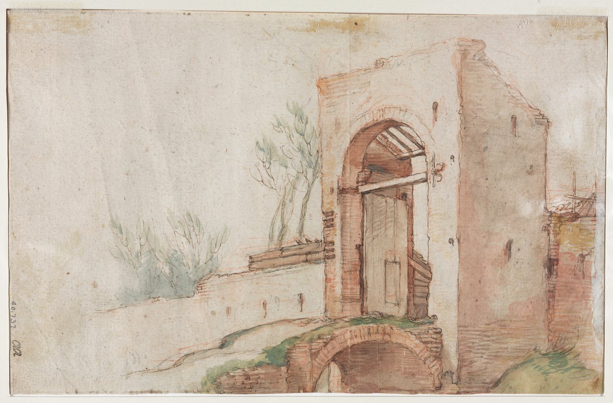 Puente y puerta (verso) de Abraham Bloemaert