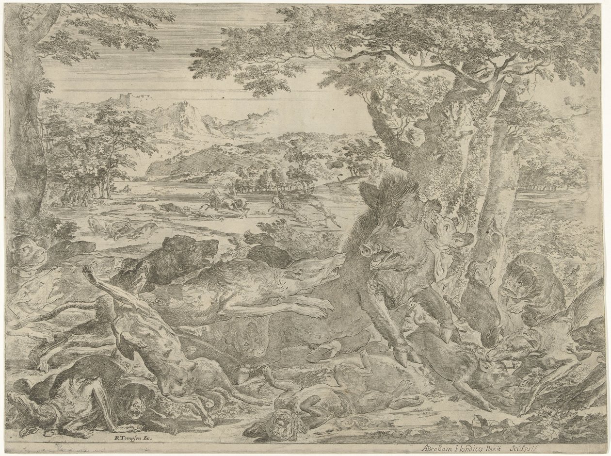 Jabalí atacado por perros de Abraham Danielsz. Hondius