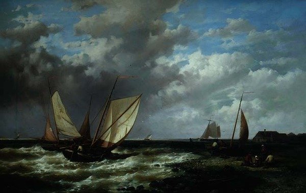 Paisajes costeros con barcos de pesca de Abraham Hulk