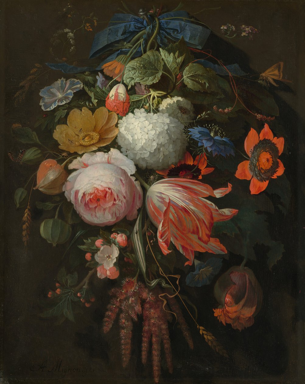 Un ramo colgante de flores, probablemente 1665-1670 de Abraham Mignon
