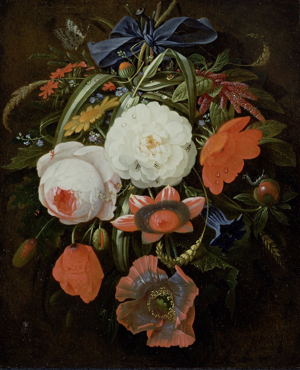 Naturaleza muerta de flores colgantes de Abraham Mignon