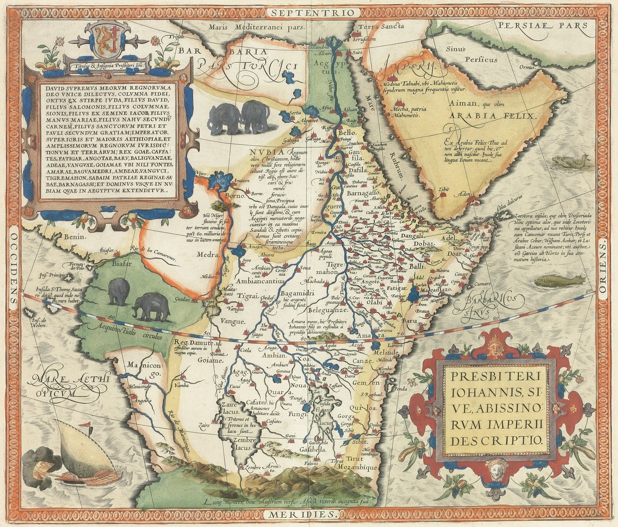 Mapa de África y la Península Arábiga de Abraham Ortelius