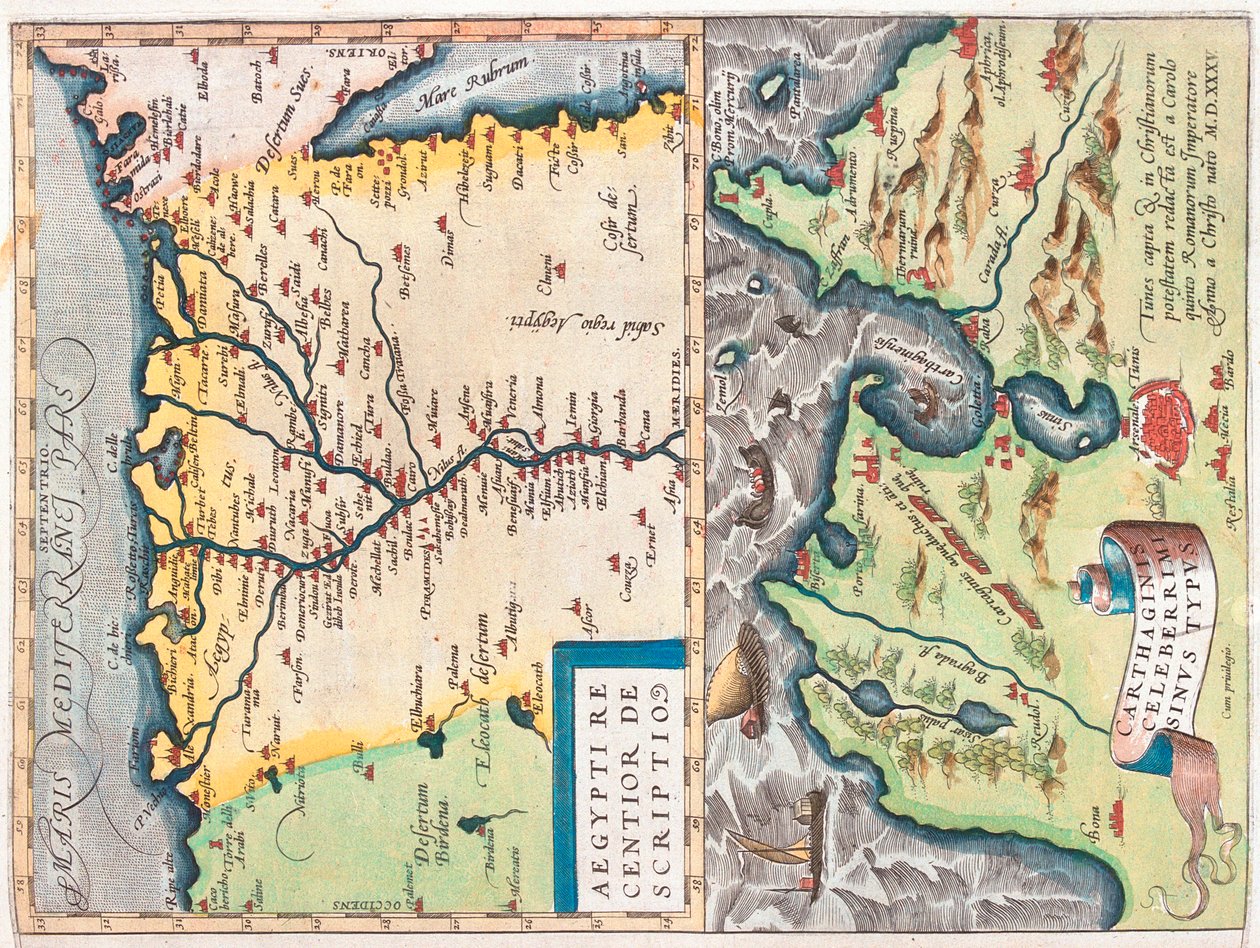 Noreste de Egipto, Túnez, Egipto, Túnez de Abraham Ortelius