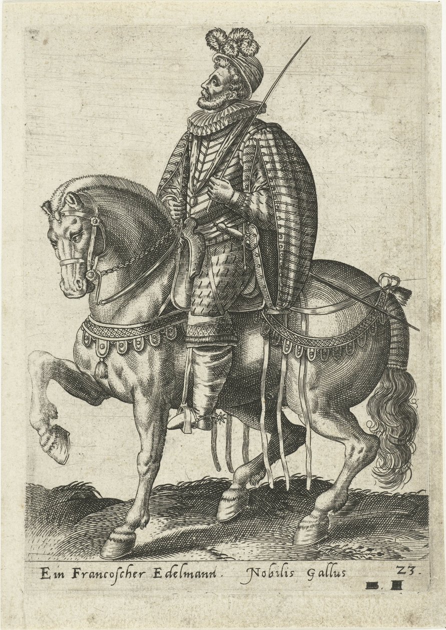 noble francés a caballo de Abraham de Bruyn (attributed to)