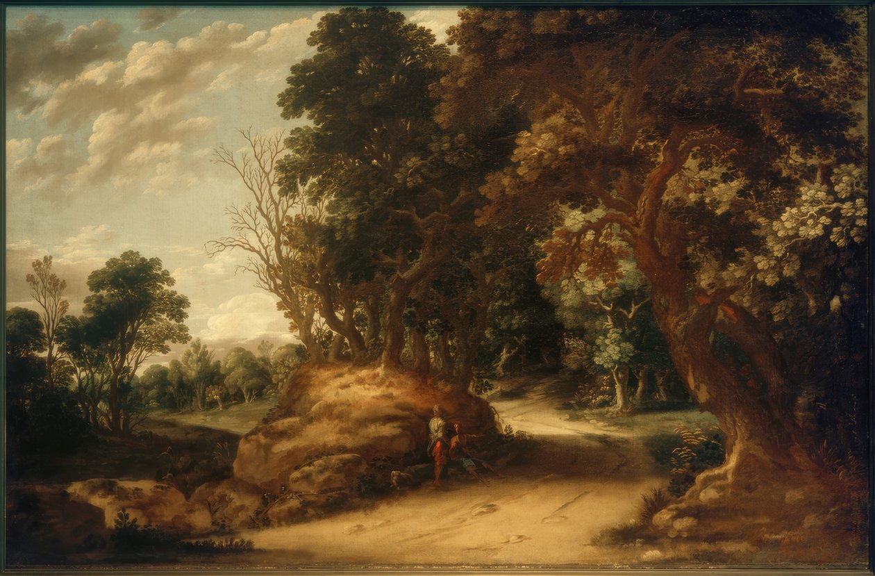 Paisaje boscoso con excursionistas descansando de Abraham van den Rande
